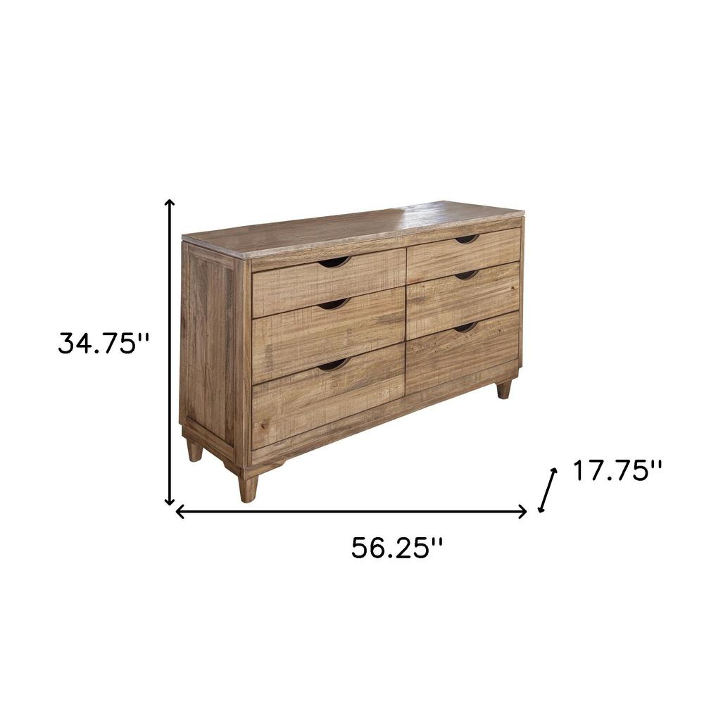 56" Natural Solid Wood Four Drawer Double Dresser. Picture 5
