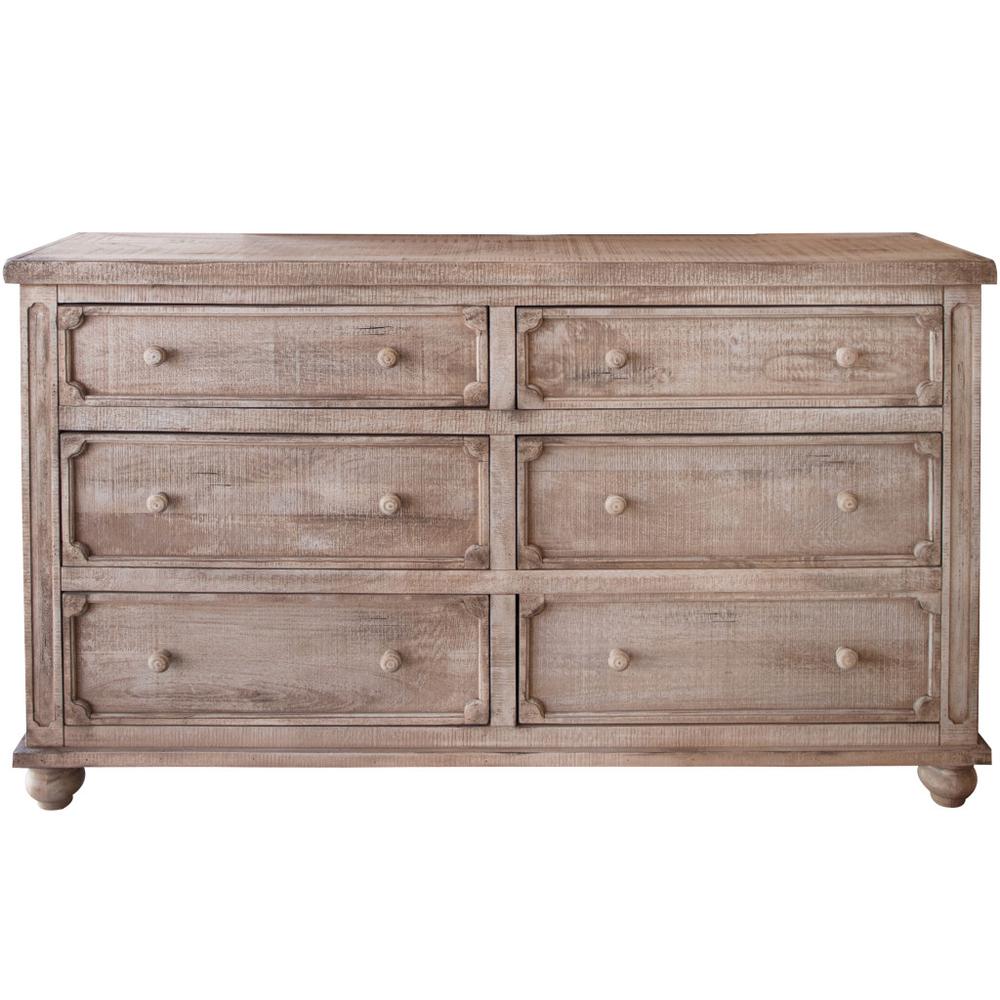70" Natural Solid Wood Six Drawer Double Dresser. Picture 1