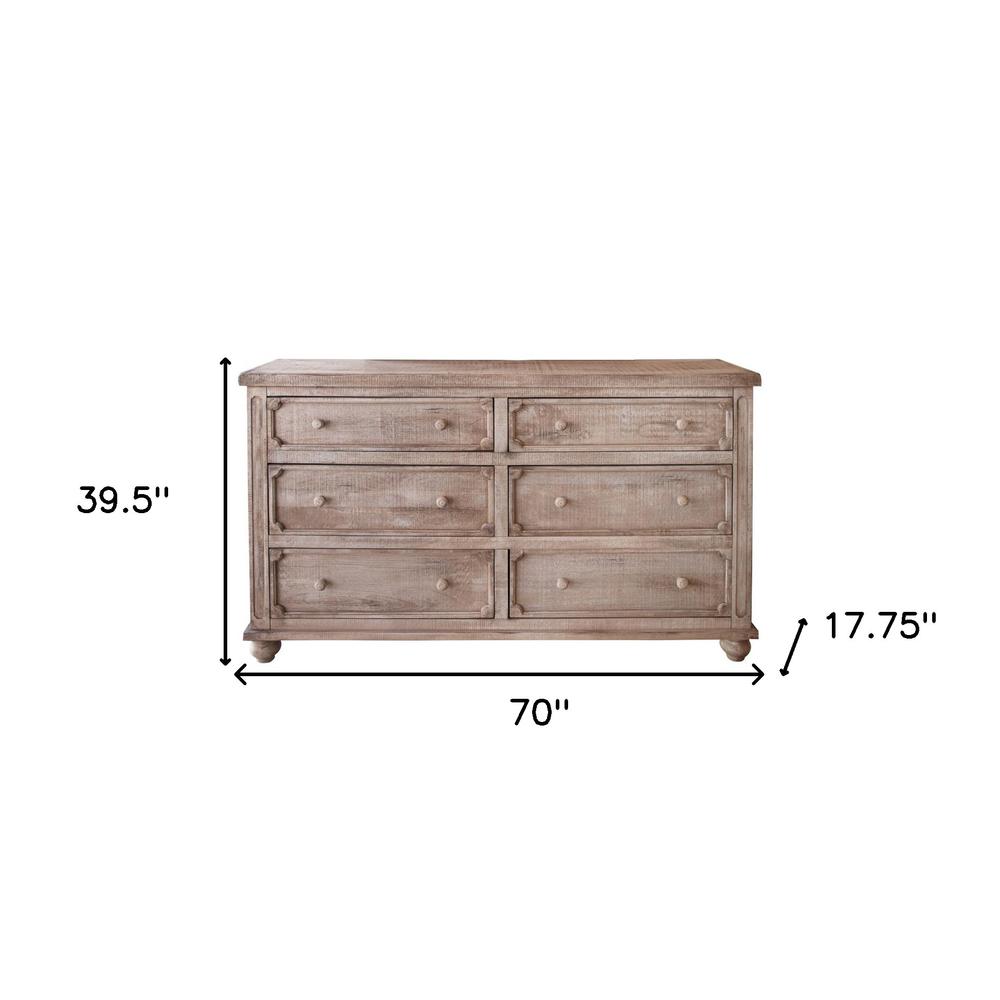 70" Natural Solid Wood Six Drawer Double Dresser. Picture 5