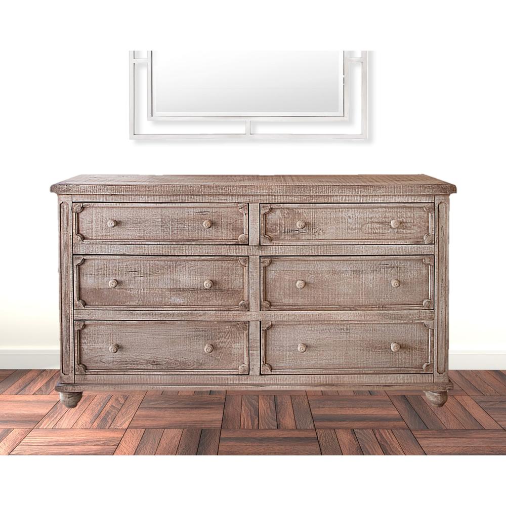70" Natural Solid Wood Six Drawer Double Dresser. Picture 2