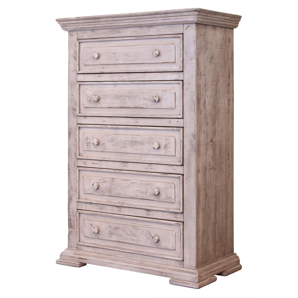 37" White Solid Wood Five Drawer Chest. Picture 1