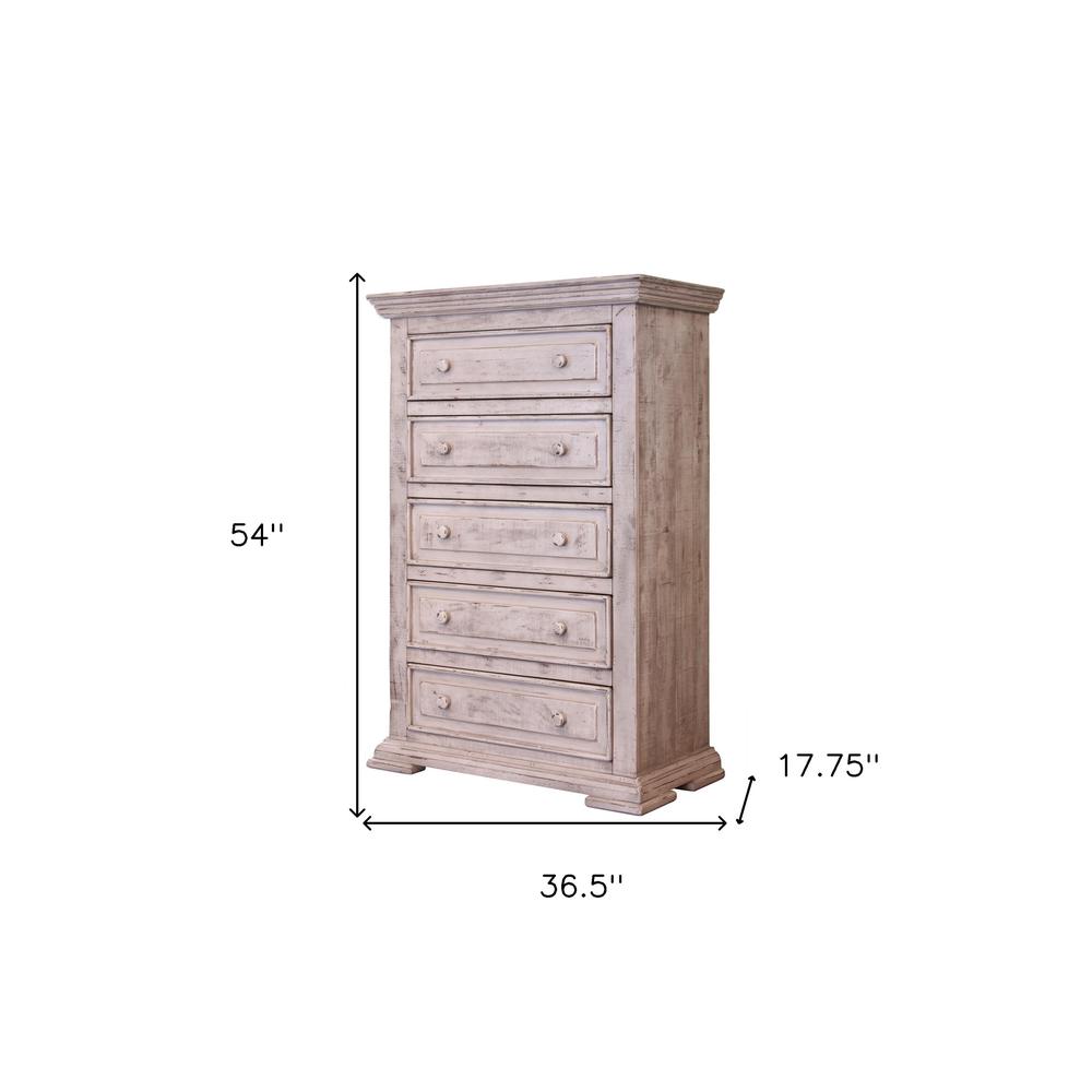 37" White Solid Wood Five Drawer Chest. Picture 6