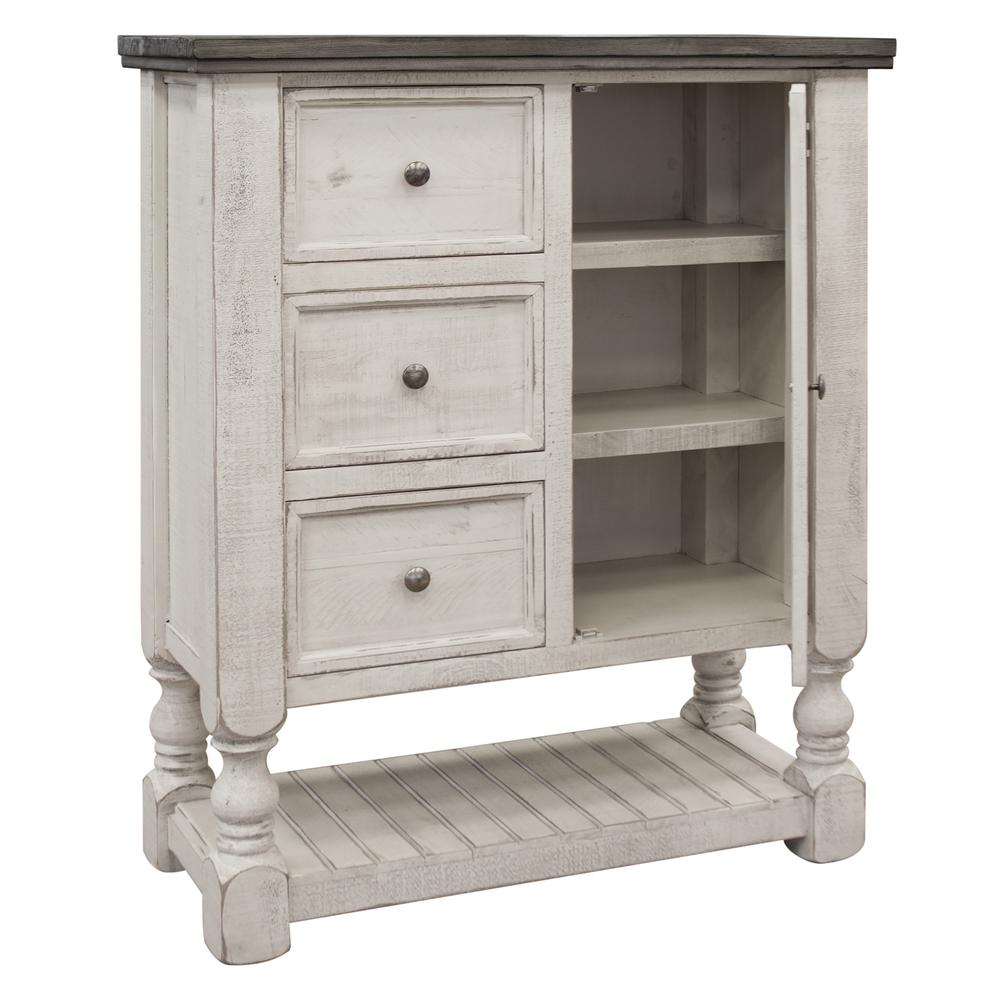 39" Gray and Ivory Solid Wood Three Drawer Chest. Picture 1