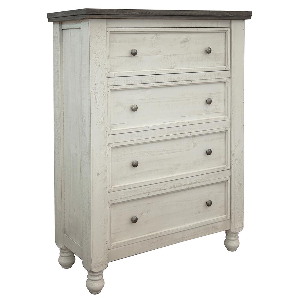 39" Gray and Ivory Solid Wood Four Drawer Chest. Picture 1
