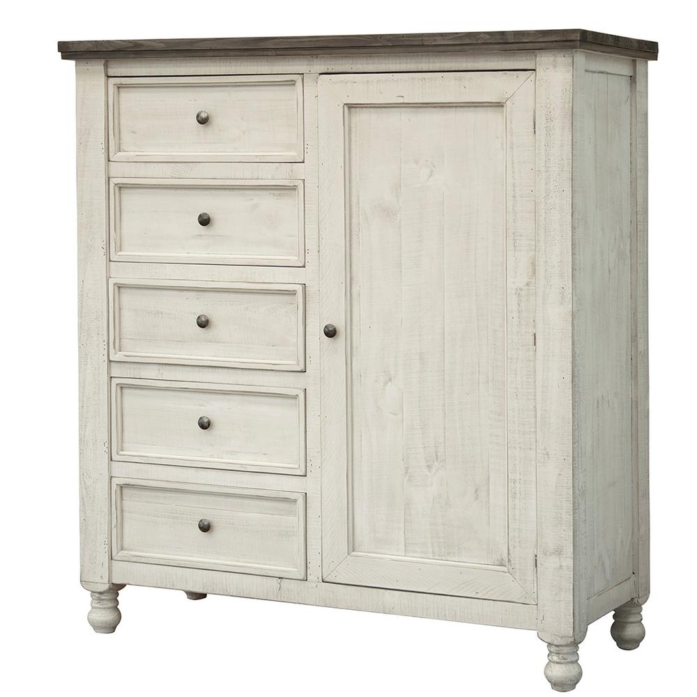 55" Gray and Ivory Solid Wood Five Drawer Gentlemans Chest. Picture 3
