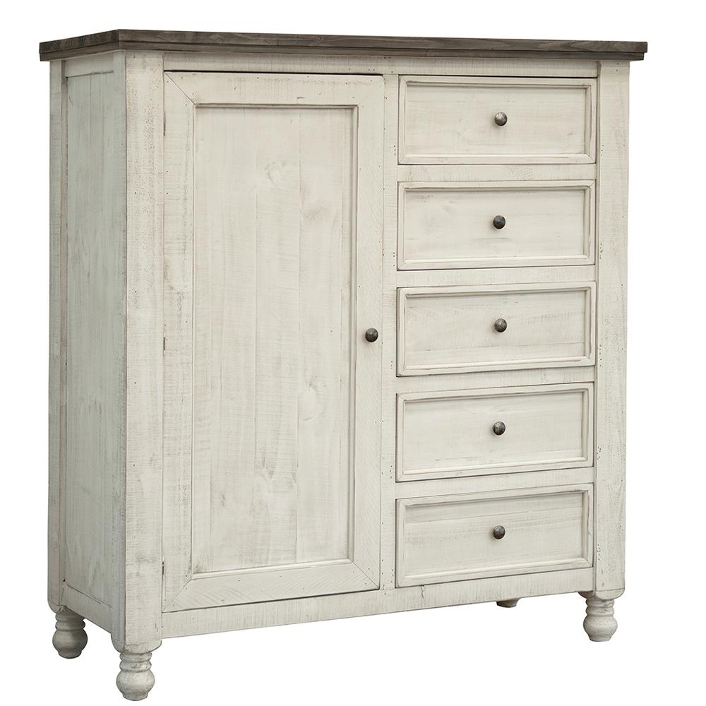55" Gray and Ivory Solid Wood Five Drawer Gentlemans Chest. Picture 2