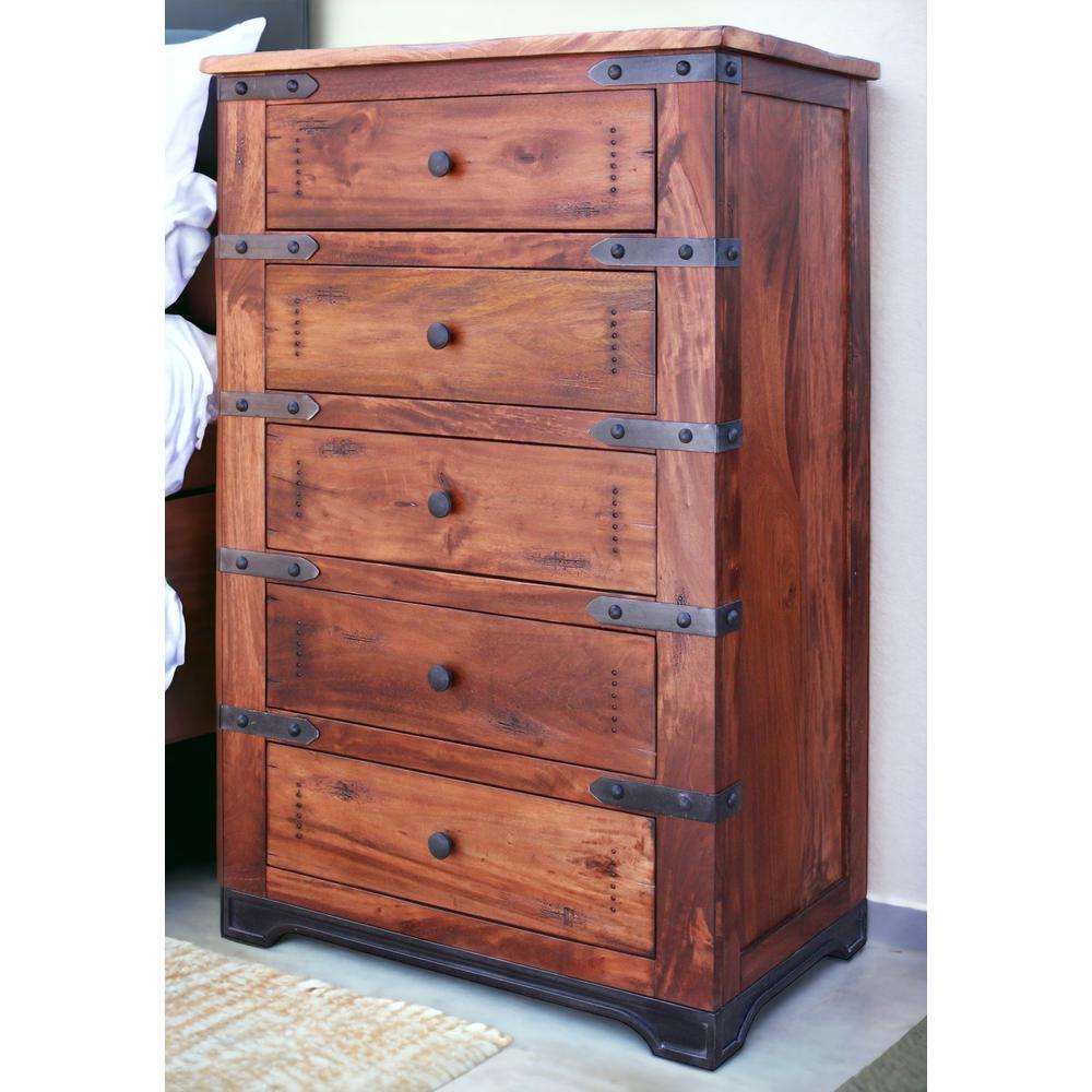 36" Natural Solid Wood Five Drawer Chest. Picture 6