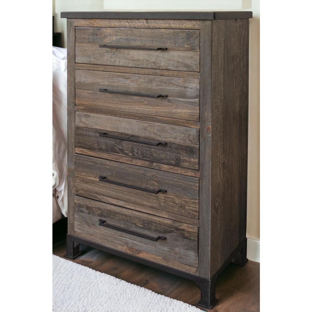 36" Gray Solid Wood Five Drawer Chest. Picture 5