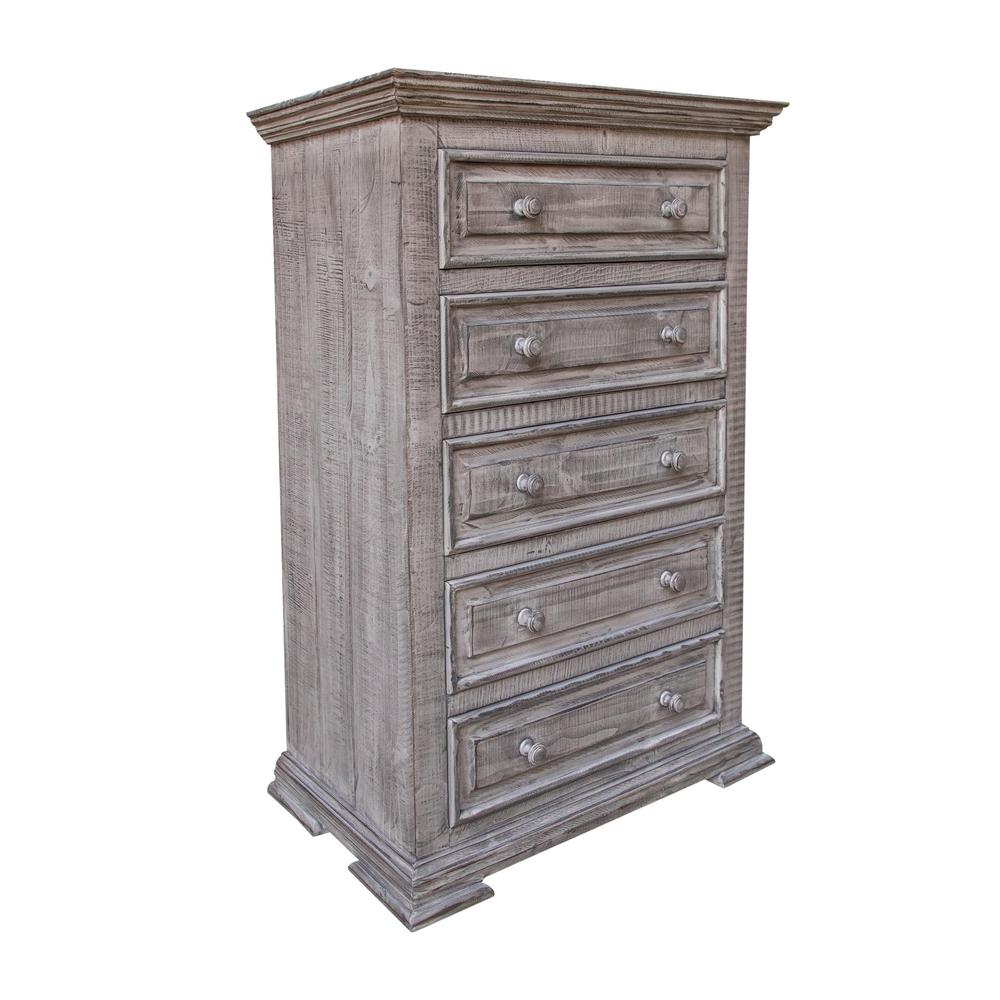37" Gray Solid Wood Five Drawer Chest. Picture 1