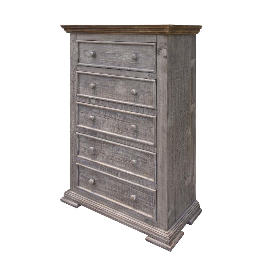 37" Gray Solid Wood Five Drawer Chest. Picture 2