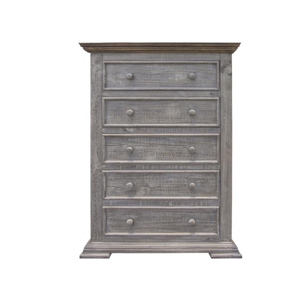 37" Gray Solid Wood Five Drawer Chest. Picture 1