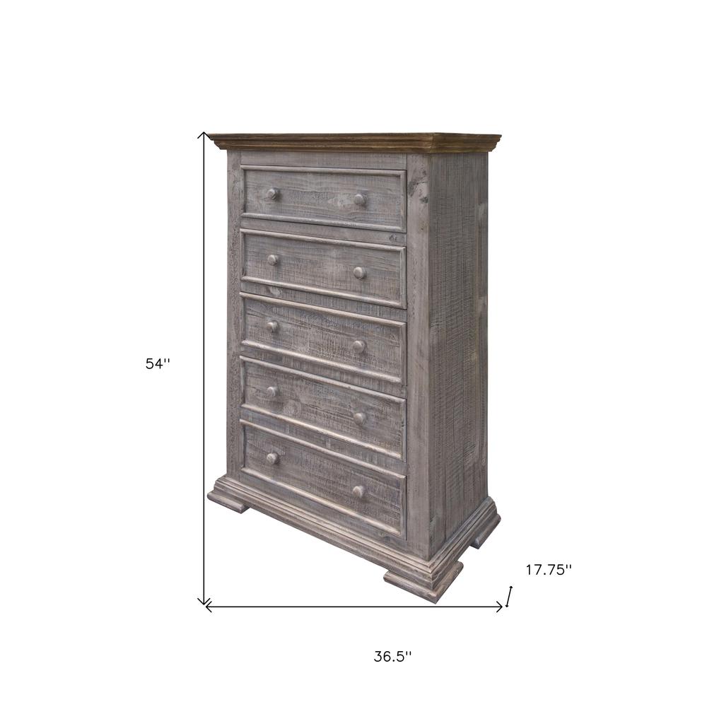 37" Gray Solid Wood Five Drawer Chest. Picture 5