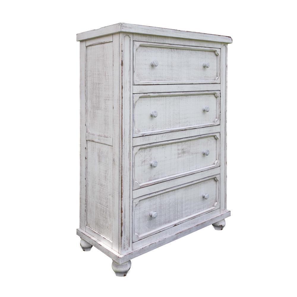 37" Antiqued White Solid Wood Four Drawer Chest. Picture 1