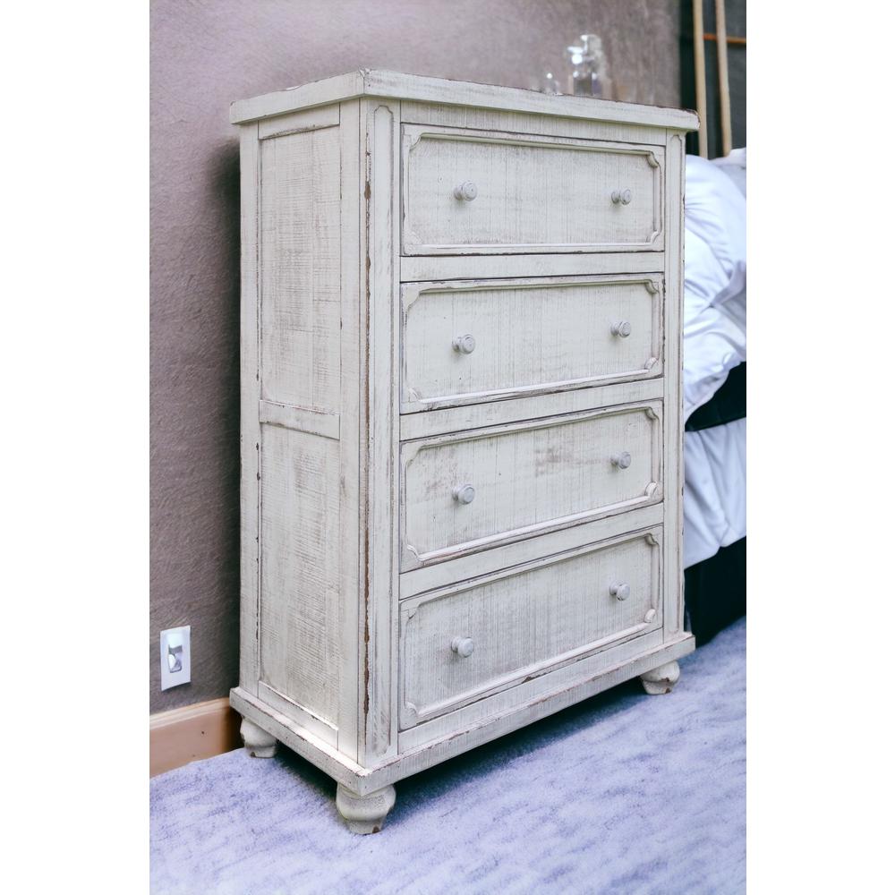 37" Antiqued White Solid Wood Four Drawer Chest. Picture 6