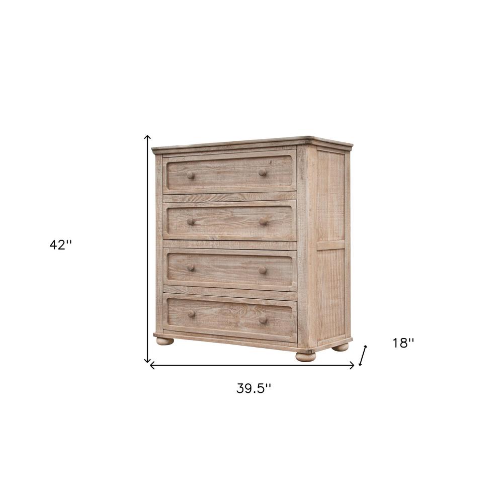 40" Natural Solid Wood Four Drawer Chest. Picture 4