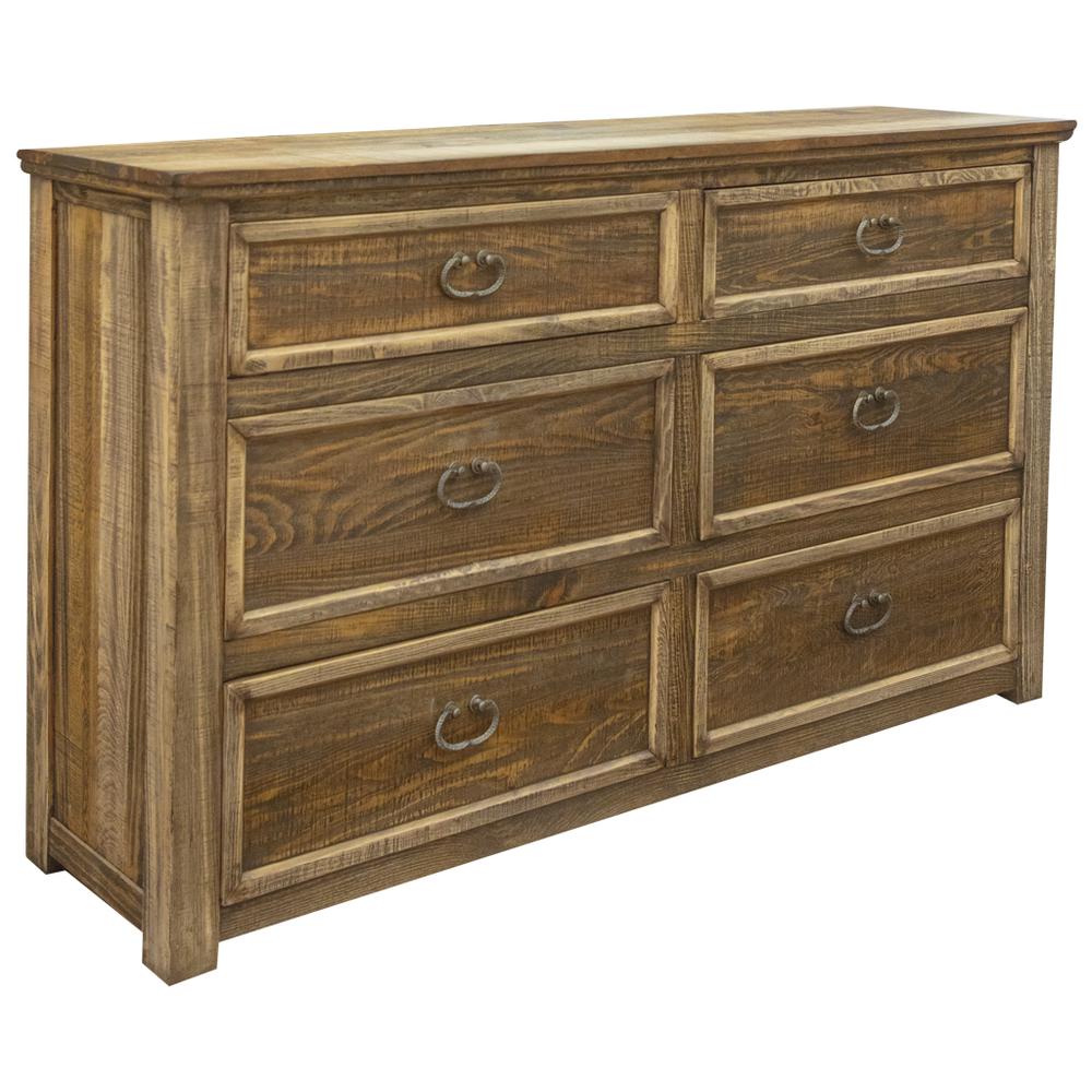 67" Natural Solid Wood Six Drawer Double Dresser. Picture 2