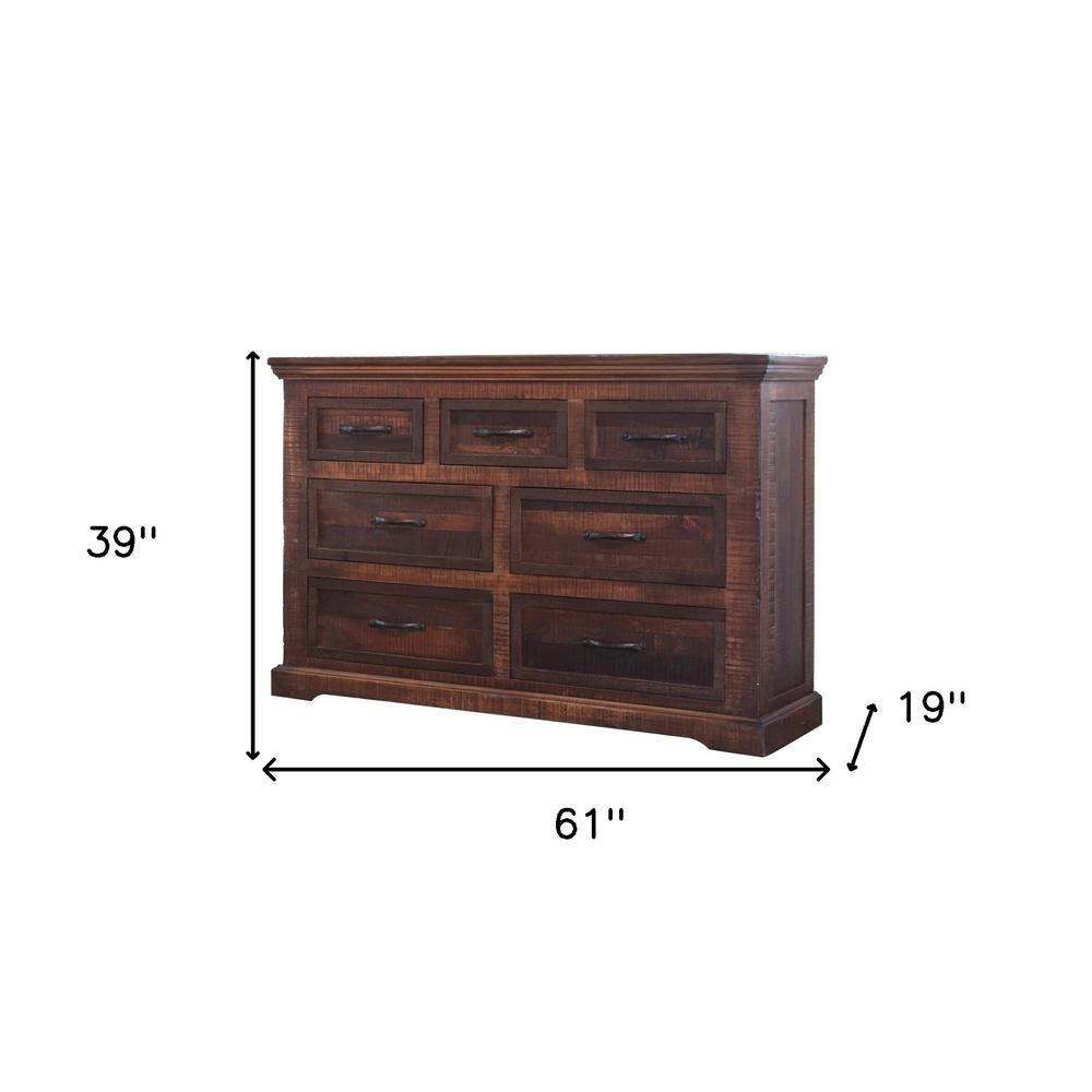 61" Brown Solid Wood Seven Drawer Double Dresser. Picture 5