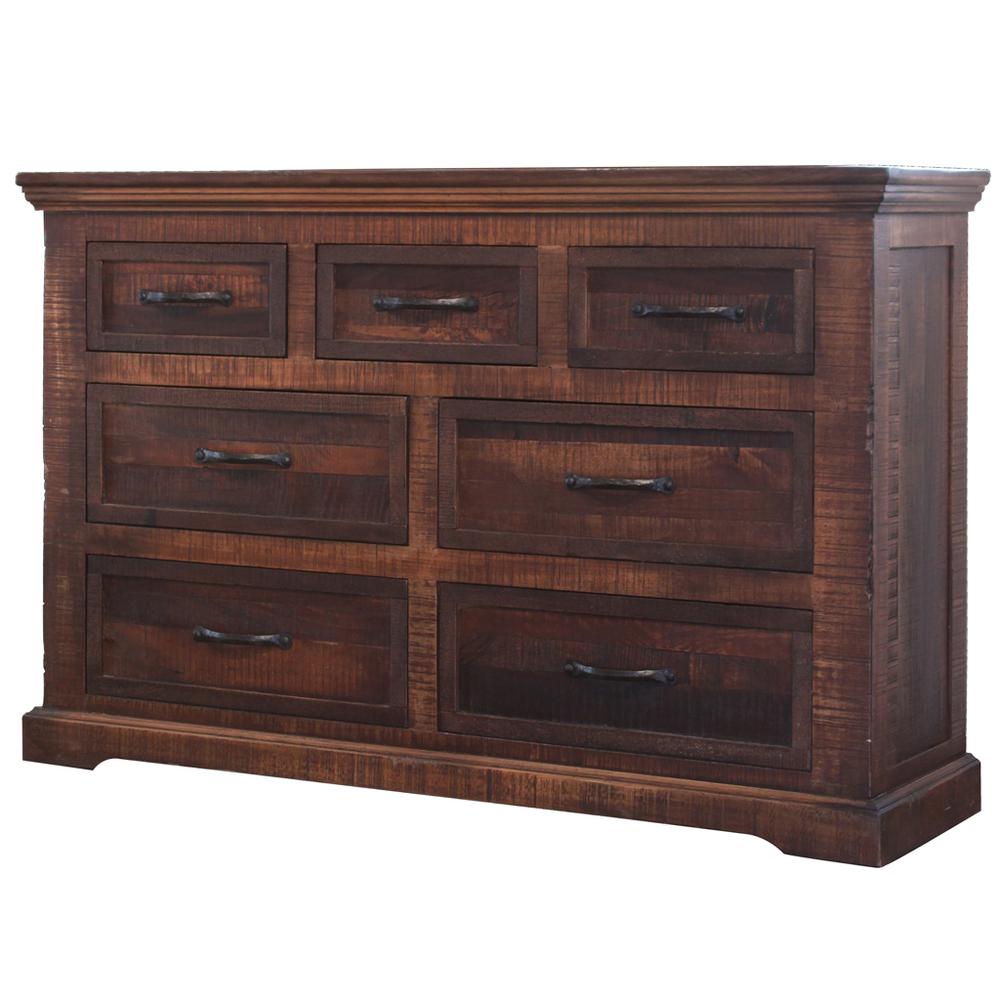 61" Brown Solid Wood Seven Drawer Double Dresser. Picture 1