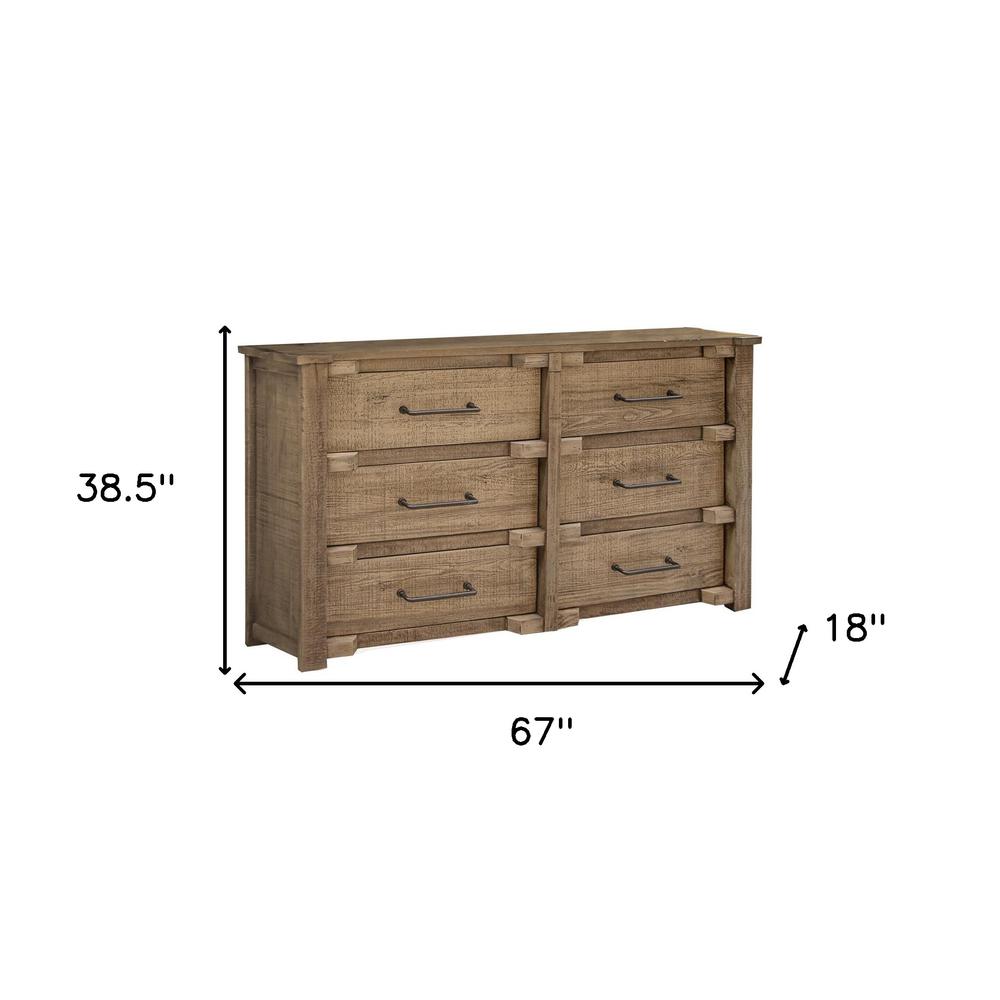 67" Natural Solid Wood Six Drawer Double Dresser. Picture 5