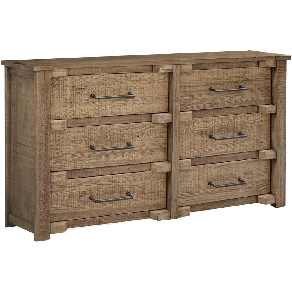 67" Natural Solid Wood Six Drawer Double Dresser. Picture 1