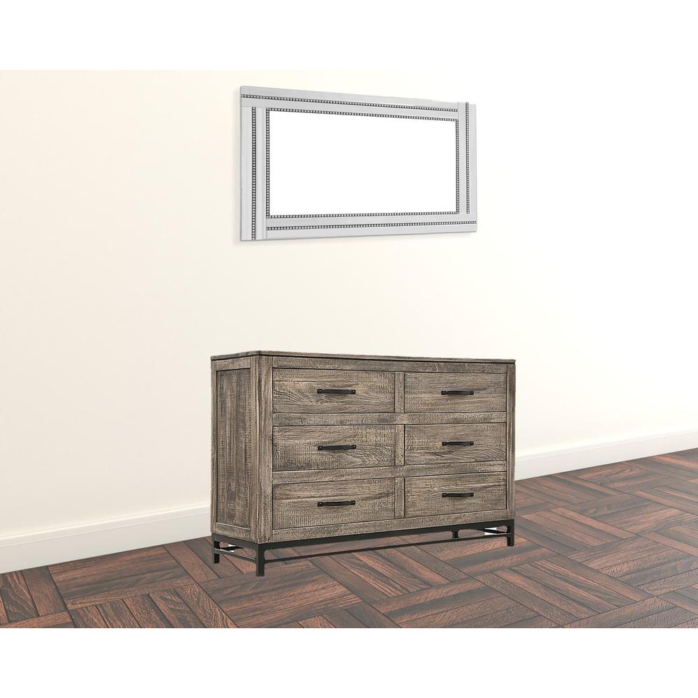 56" Brown Solid Wood Six Drawer Double Dresser. Picture 2