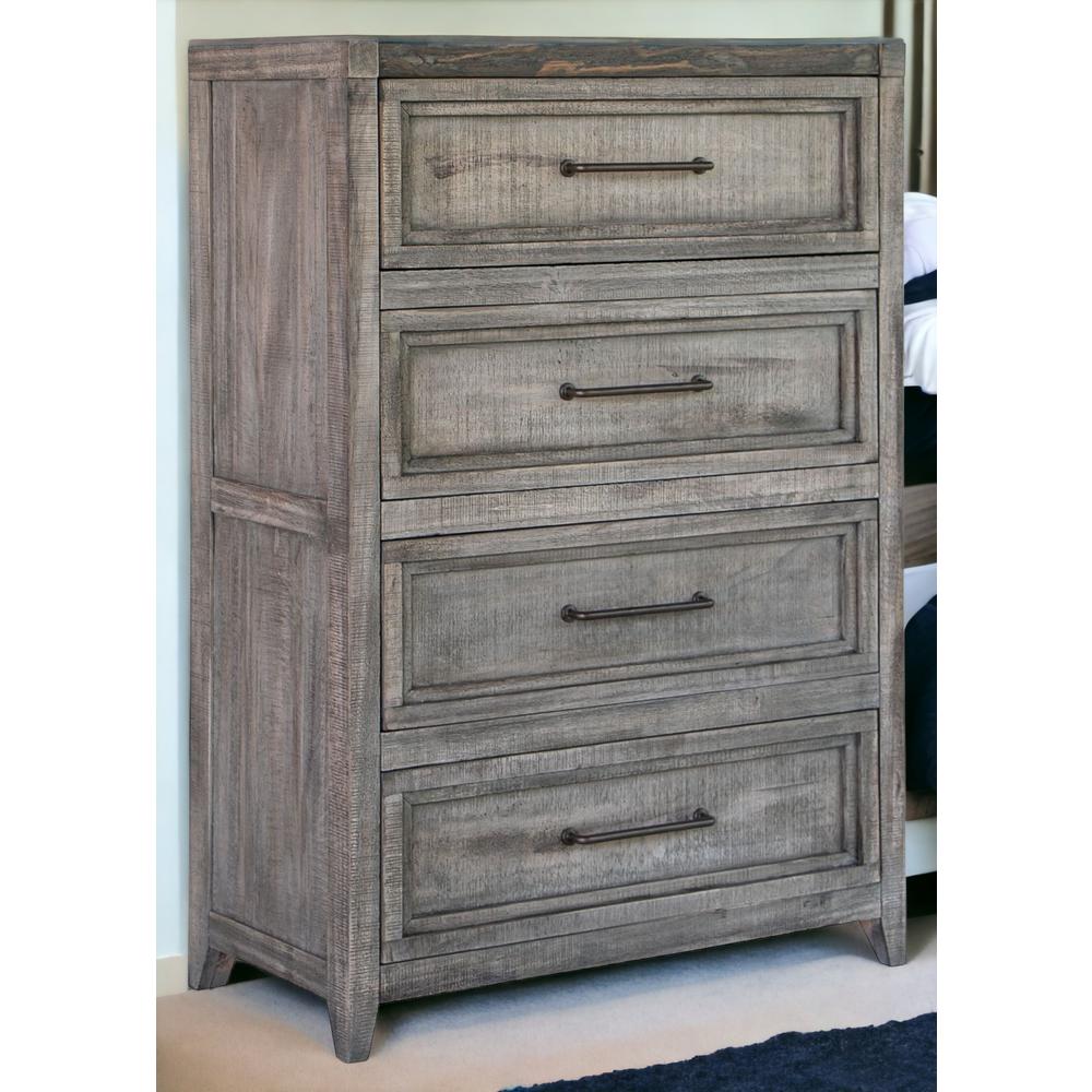 37" Brown Solid Wood Four Drawer Chest. Picture 5