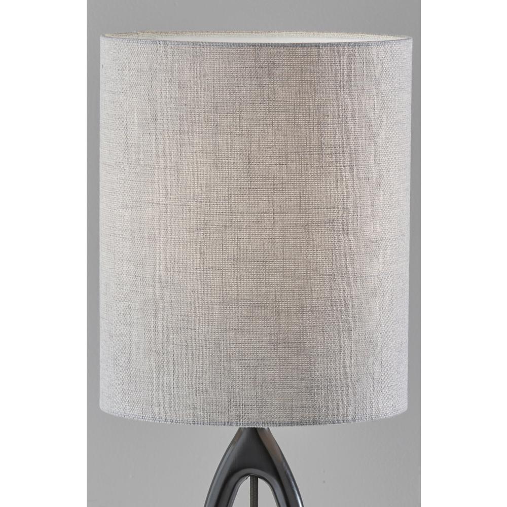 28" Black Solid Wood Round Table Lamp With Gray Drum Shade. Picture 6