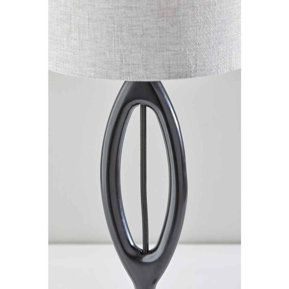 28" Black Solid Wood Round Table Lamp With Gray Drum Shade. Picture 7