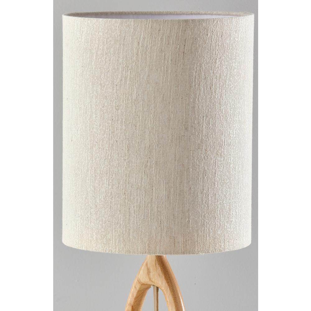 28" Natural Solid Wood Round Table Lamp With Beige Drum Shade. Picture 4