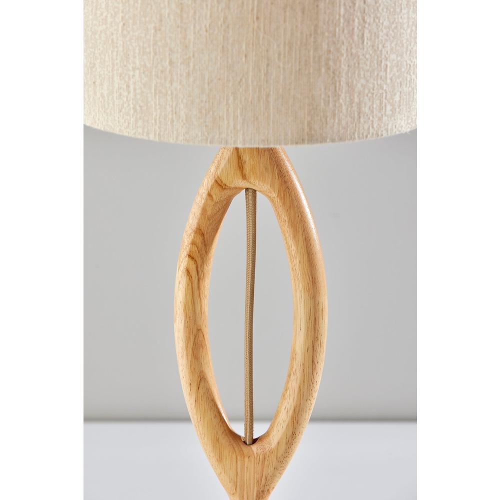 28" Natural Solid Wood Round Table Lamp With Beige Drum Shade. Picture 7