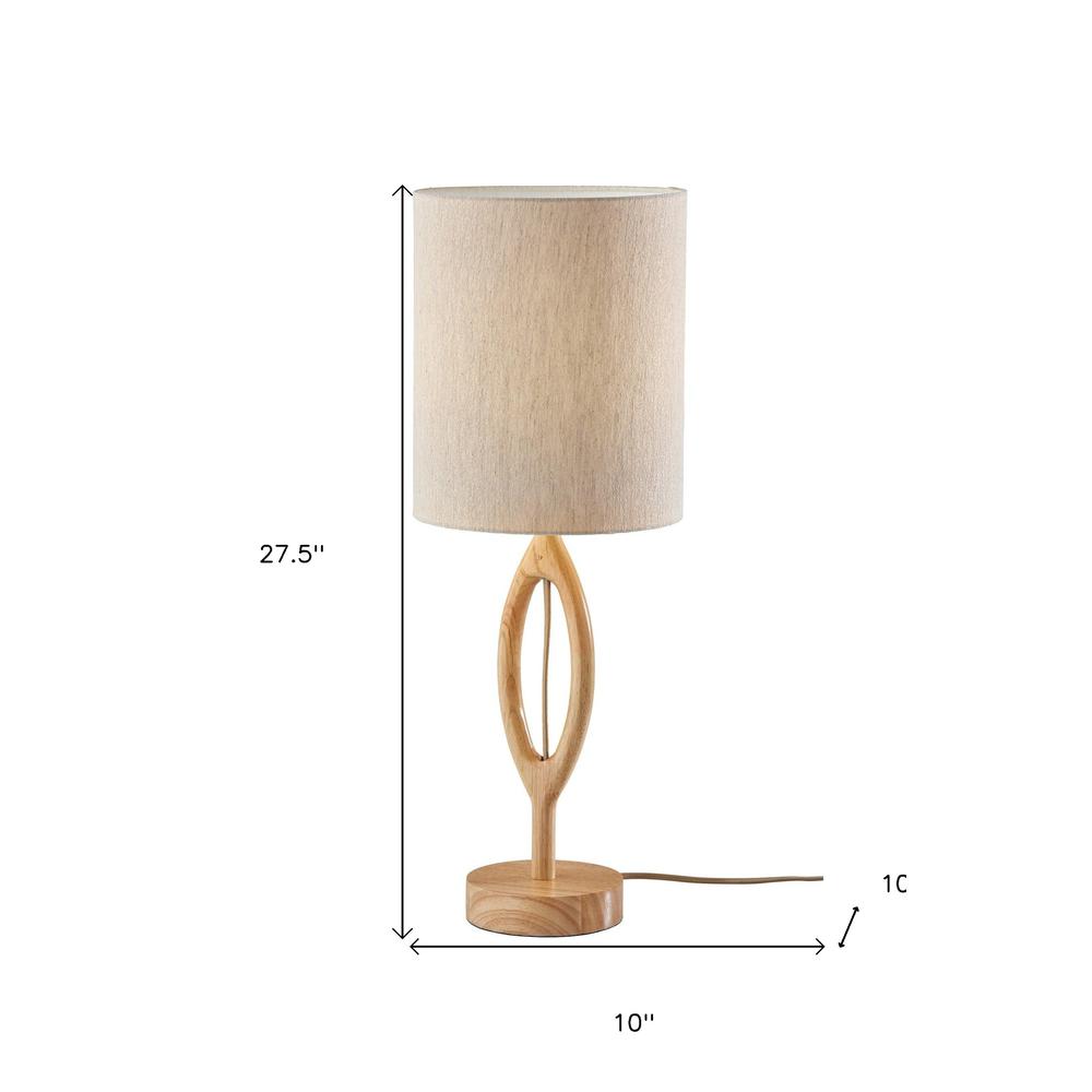 28" Natural Solid Wood Round Table Lamp With Beige Drum Shade. Picture 8