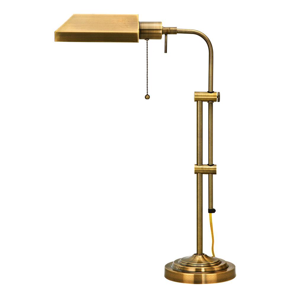 26" Bronze Metal Adjustable Table Lamp With Antiqued Brass Rectangular Shade. Picture 1