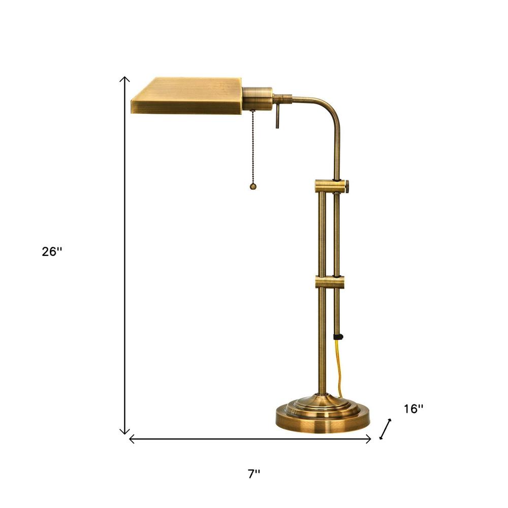 26" Bronze Metal Adjustable Table Lamp With Antiqued Brass Rectangular Shade. Picture 5