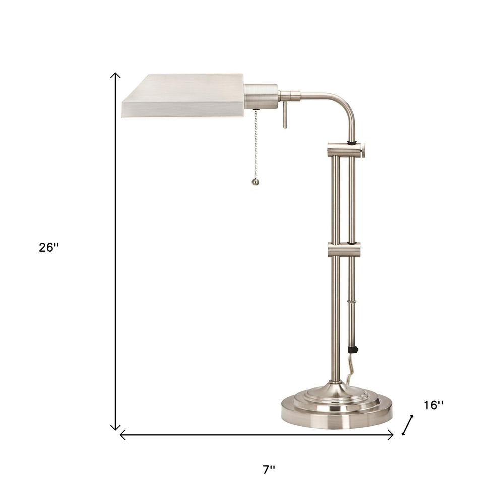 26" Nickel Metal Adjustable Table Lamp With Nickel Rectangular Shade. Picture 5