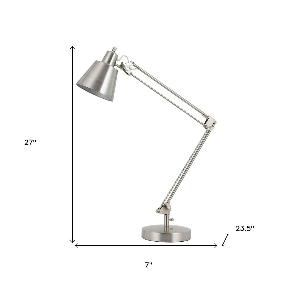 27" Nickel Metal Desk Table Lamp With Nickel Cone Shade. Picture 5