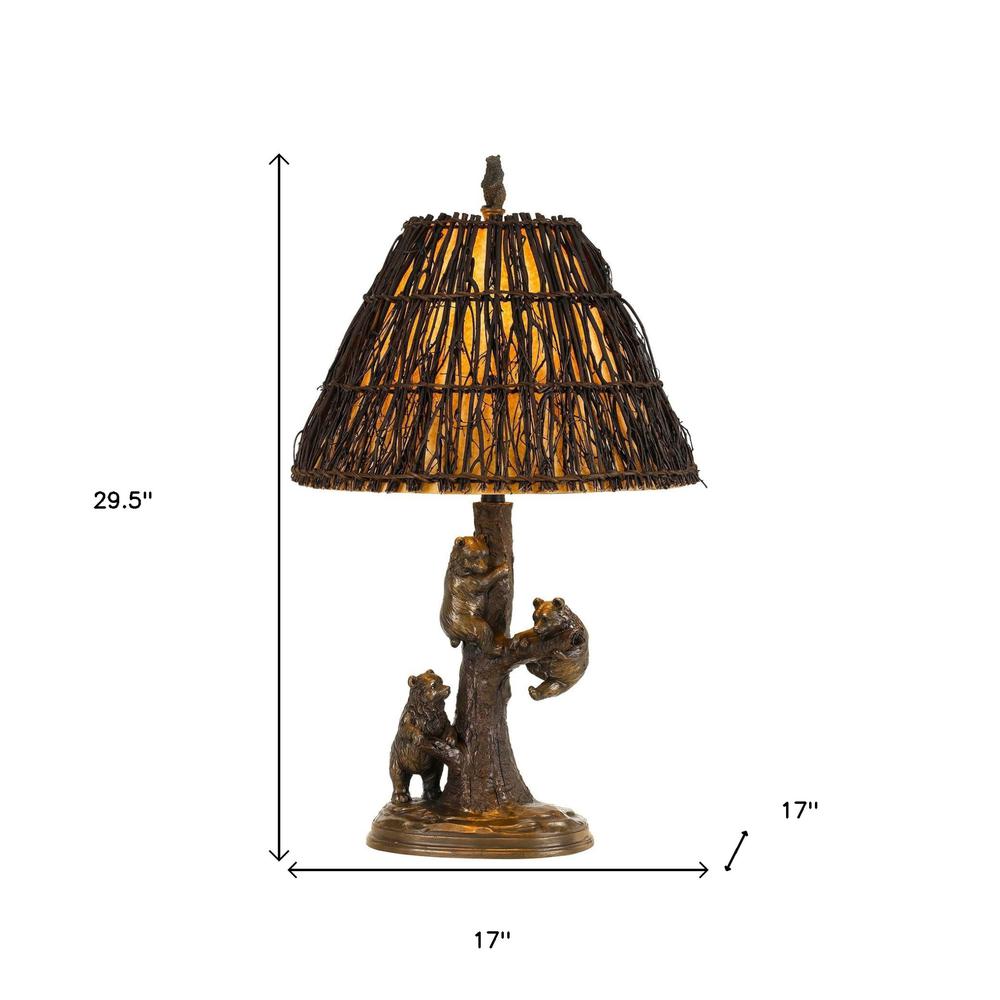 30" Bronze Table Lamp With Brown Empire Shade. Picture 5