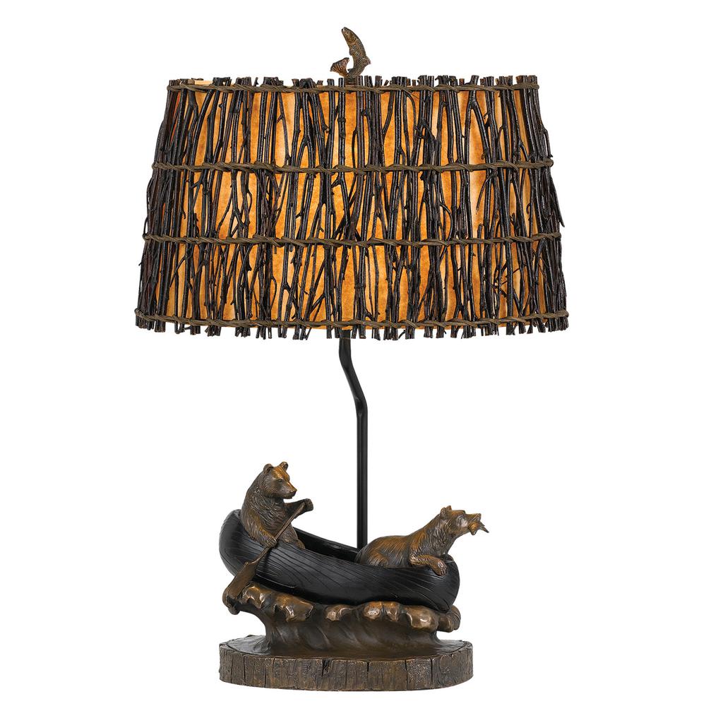 27" Bronze Bears in the Boat Table Lamp With Brown Novelty Shade. Picture 1