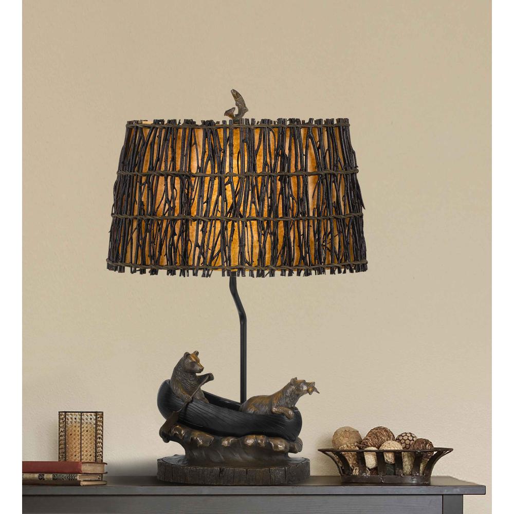 27" Bronze Bears in the Boat Table Lamp With Brown Novelty Shade. Picture 4