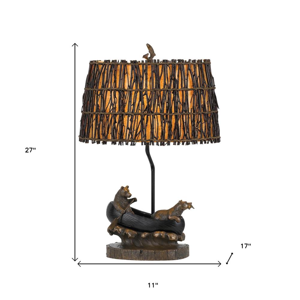 27" Bronze Bears in the Boat Table Lamp With Brown Novelty Shade. Picture 5