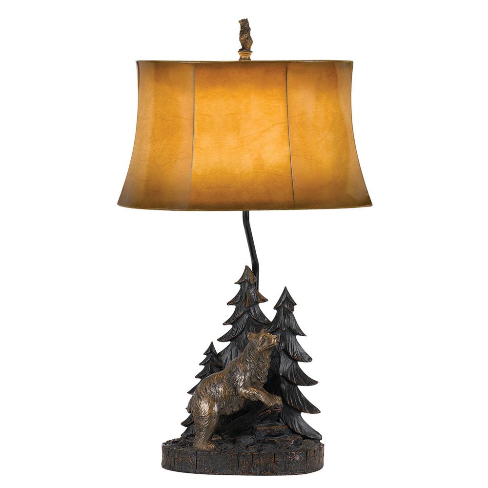 29" Bronze Bear in the Woods Table Lamp With Brown Bell Shade. Picture 1