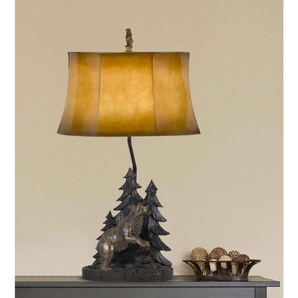 29" Bronze Bear in the Woods Table Lamp With Brown Bell Shade. Picture 4