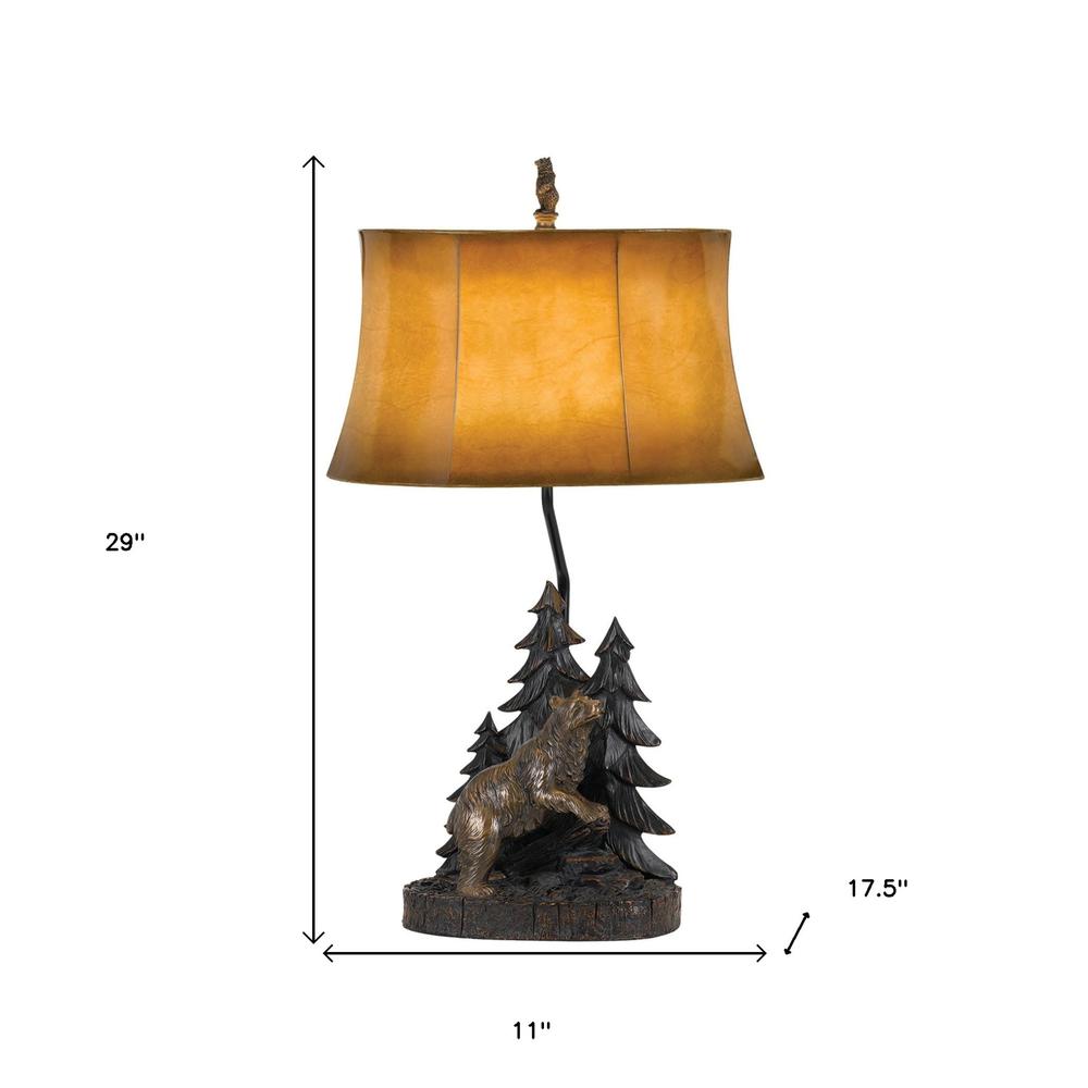 29" Bronze Bear in the Woods Table Lamp With Brown Bell Shade. Picture 5