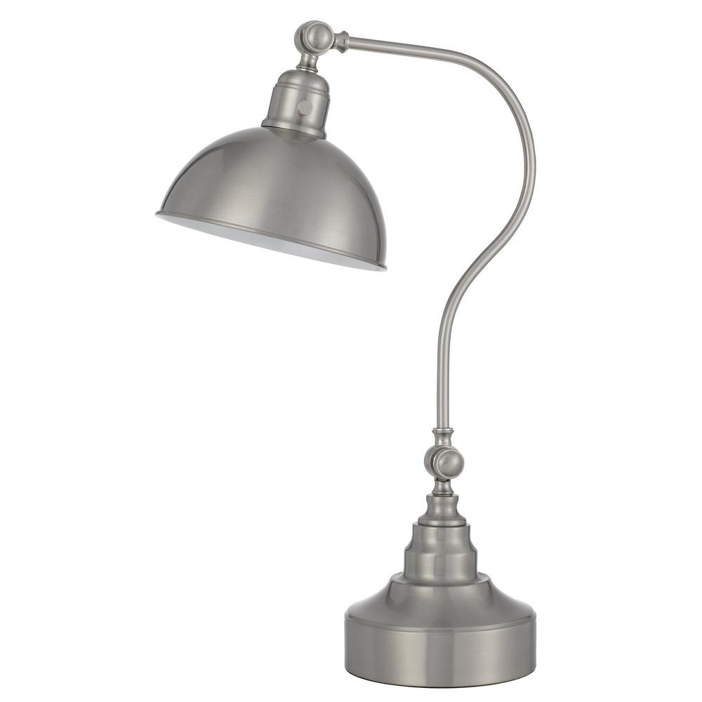 25" Nickel Metal Desk Table Lamp With Nickel Dome Shade. Picture 2