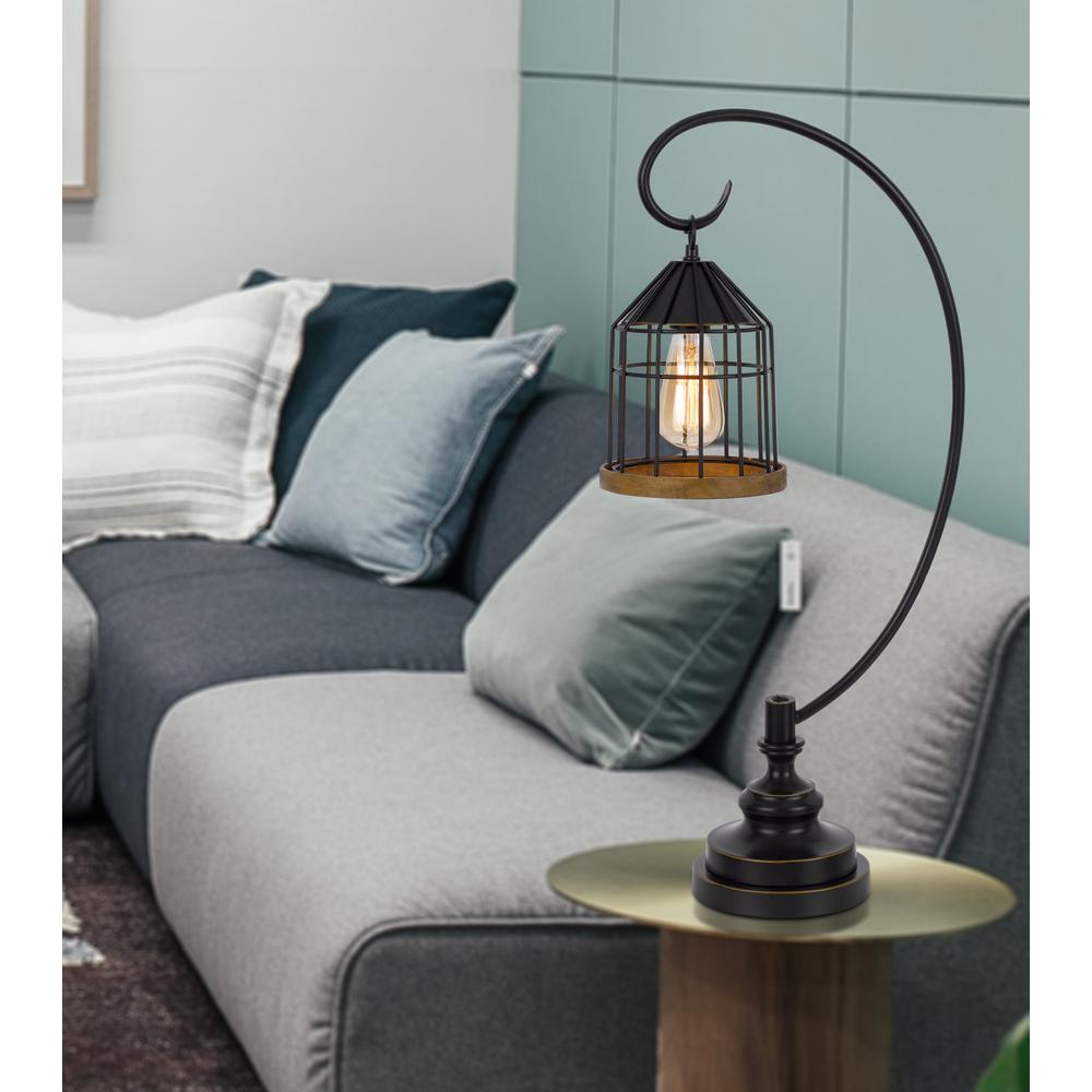 31" Bronze Metal Table Lamp With Bronze Cage Shade. Picture 5