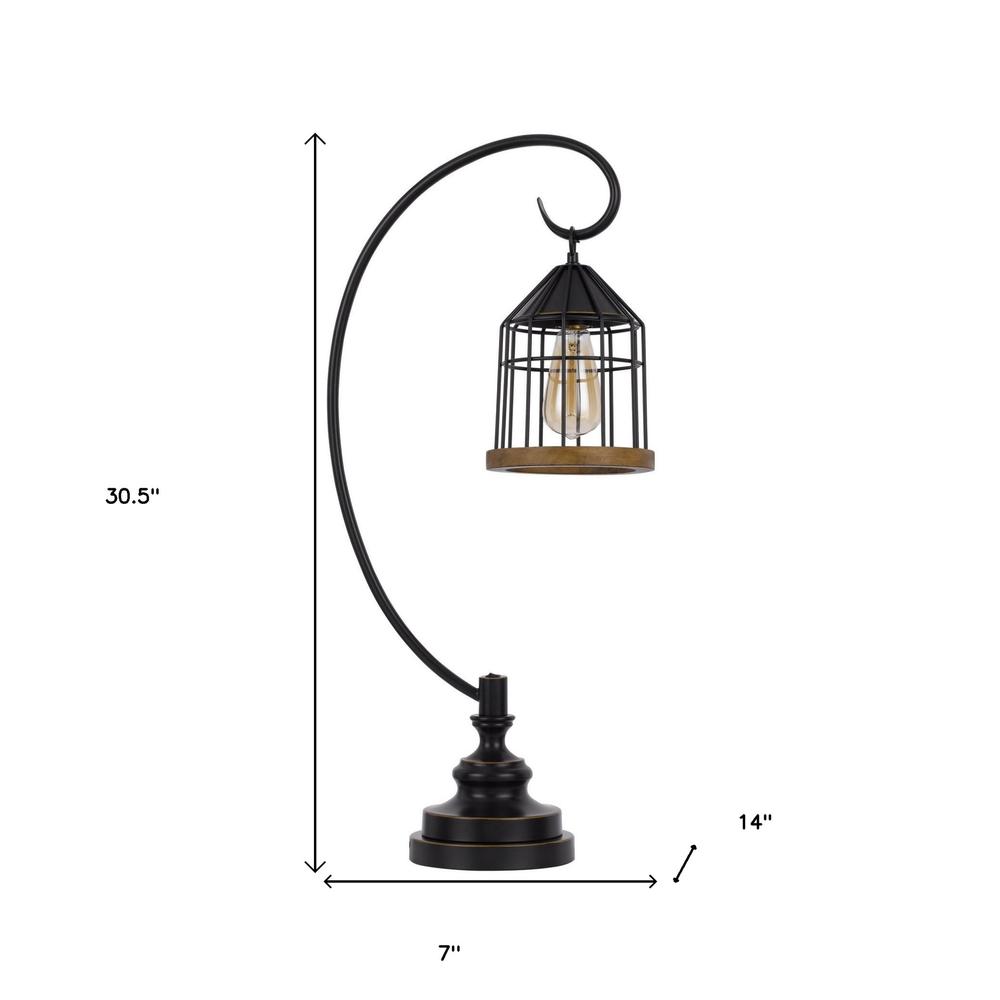 31" Bronze Metal Table Lamp With Bronze Cage Shade. Picture 6