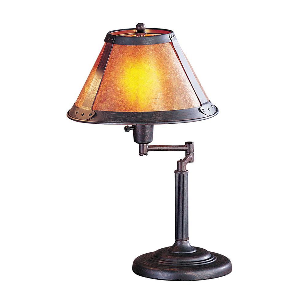 18" Rust Metal Table Lamp With Amber Empire Shade. Picture 1