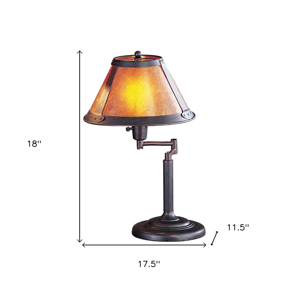 18" Rust Metal Table Lamp With Amber Empire Shade. Picture 5