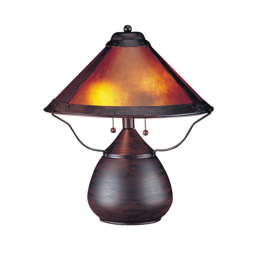 17" Rust Metal Two Light Table Lamp With Amber Empire Shade. Picture 1