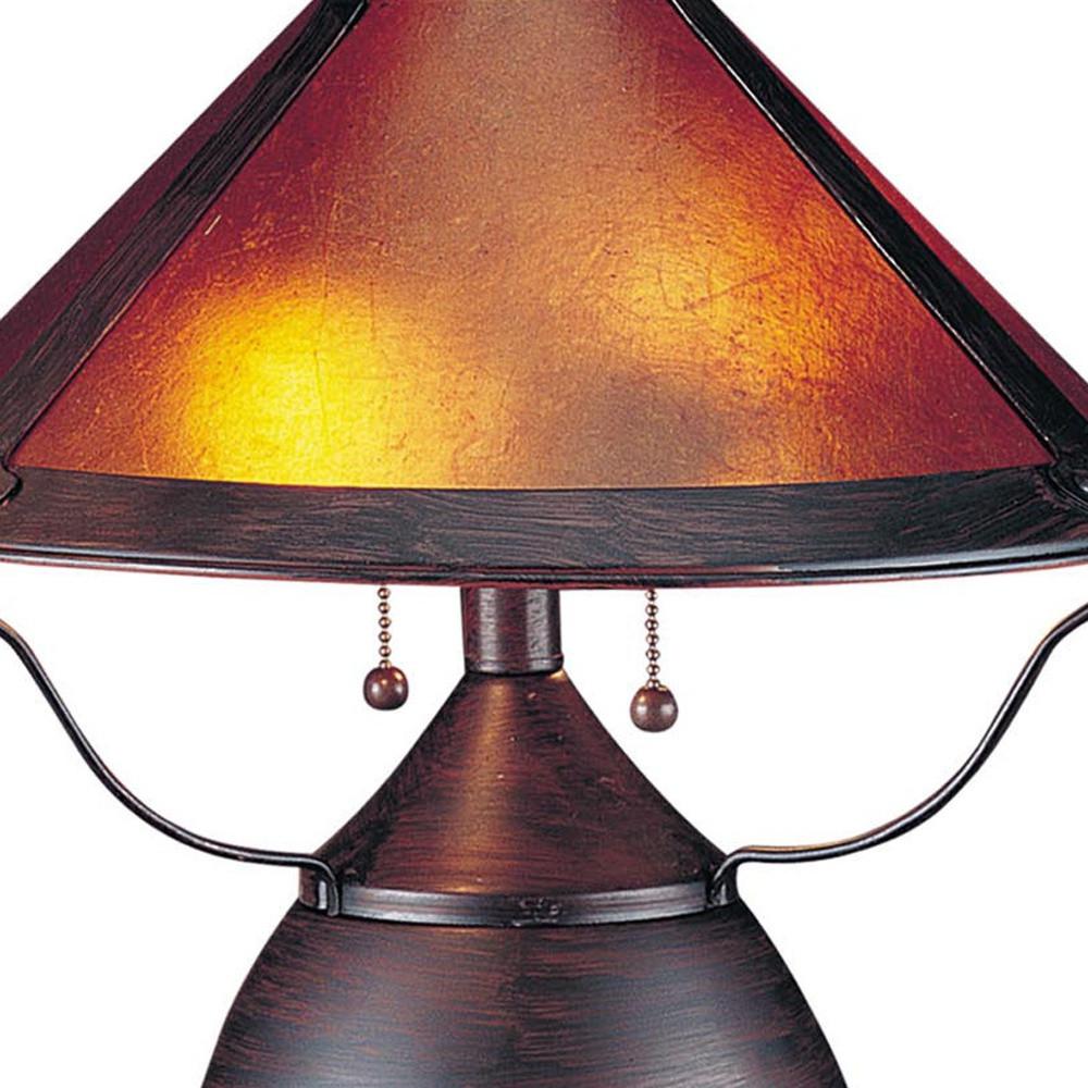 17" Rust Metal Two Light Table Lamp With Amber Empire Shade. Picture 3