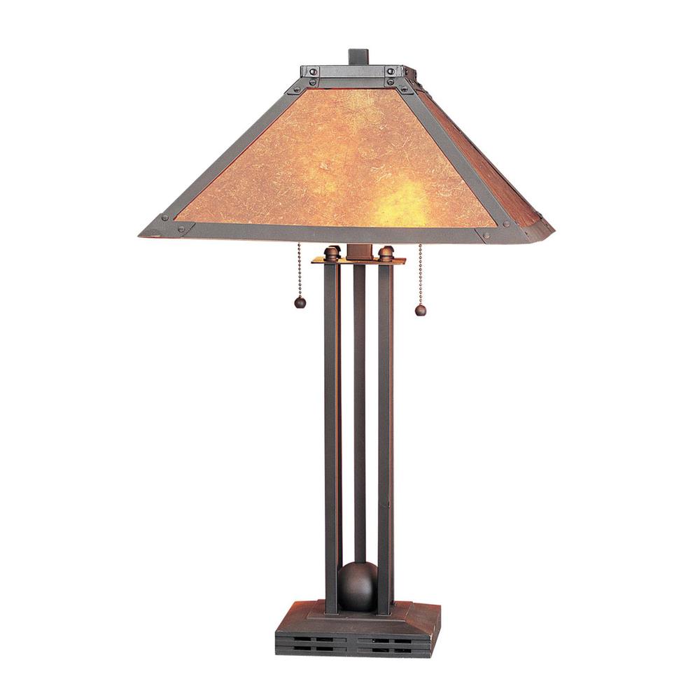 25" Rust Metal Two Light Table Lamp With Amber Square Shade. Picture 1